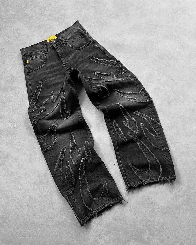 Y2k Men Baggy Jean Hip Hop Retro Harajuku Light Distressed Pants Oversized Embroidered Gothic Wide Leg Streetwear 241206
