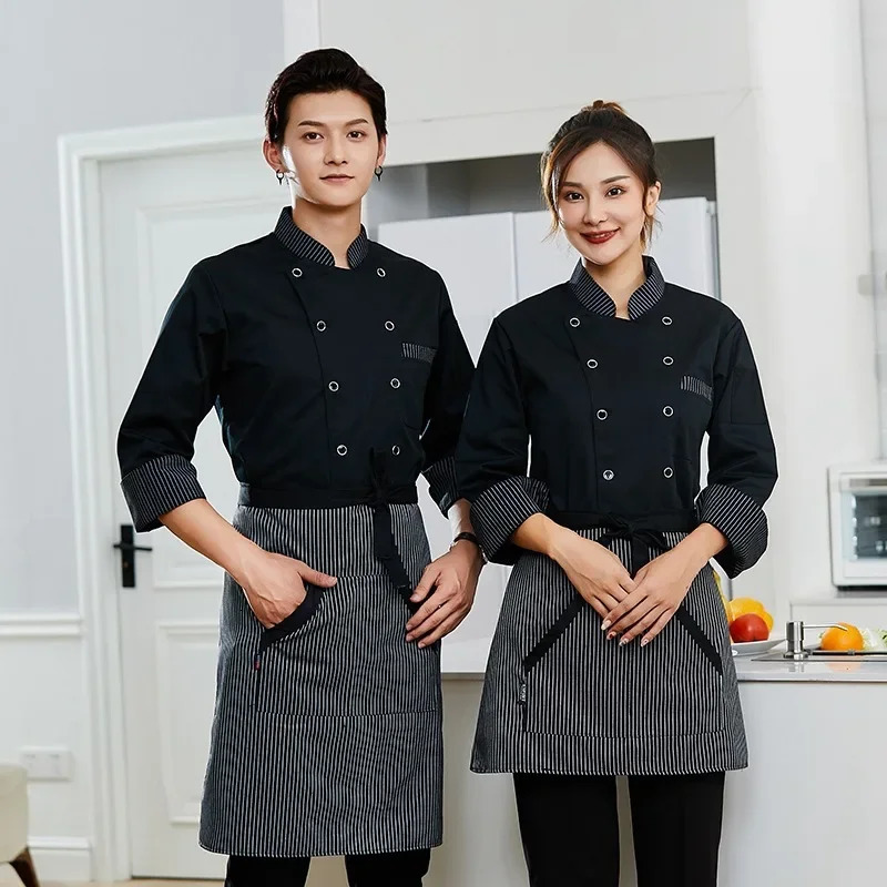 Chef overalls long-sleeved cake shop baker overalls el catering kitchen back cook male and female chef uniforms 241209