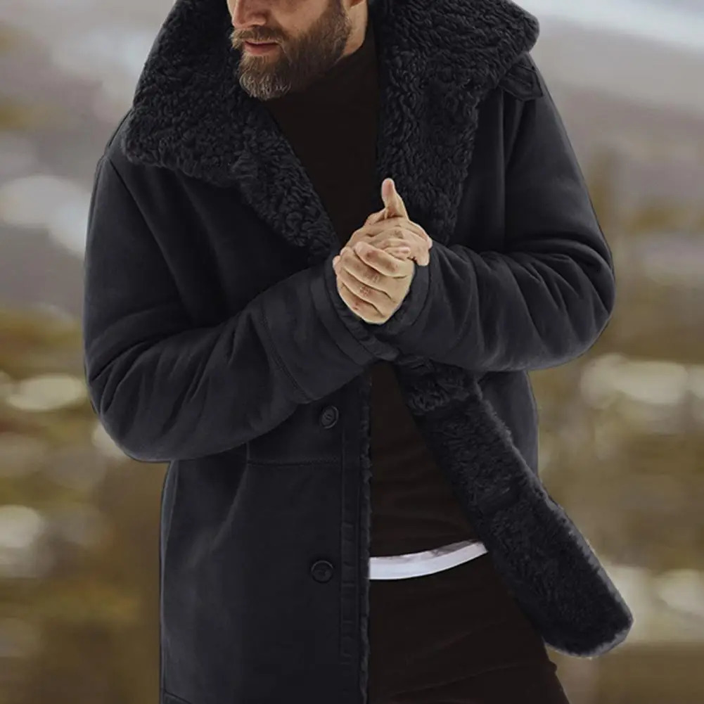 Mens windproof coat mens with a mid length thick fur lining casual jacket winter velvet womens 241209