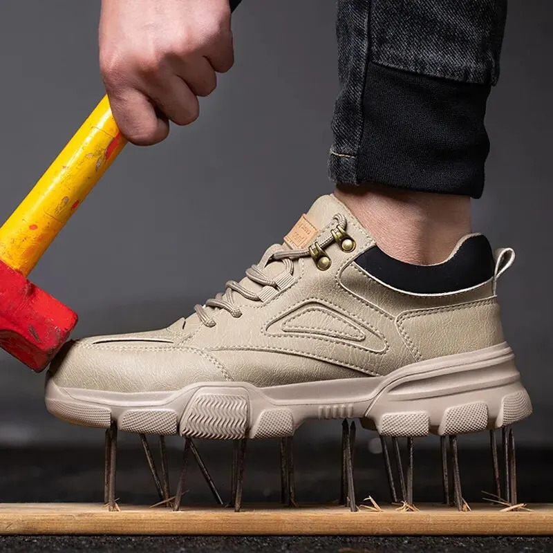 High quality safety shoes mens steel wire rope rotating buckle work shoes shock resistant perforated work shoes 241206