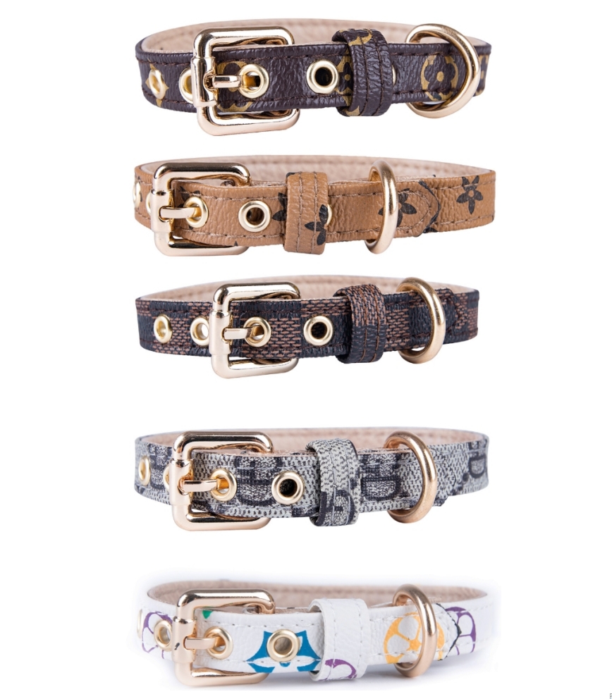 DHL Dog Collars Leash Set Classic Presbya Letters Pattern Print Leashes PU Leather Fashion Casual Adjustable Dogs Cats Neck Strap Cute Pet Collar Pood