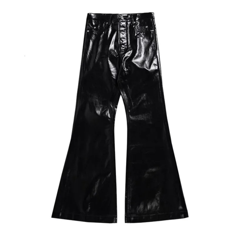 PFNW Autumn Mens Jeans Loose Wide Leg Coating Glossy Patent Leather Straight Male Denim Pants Niche Style 12C509 241206