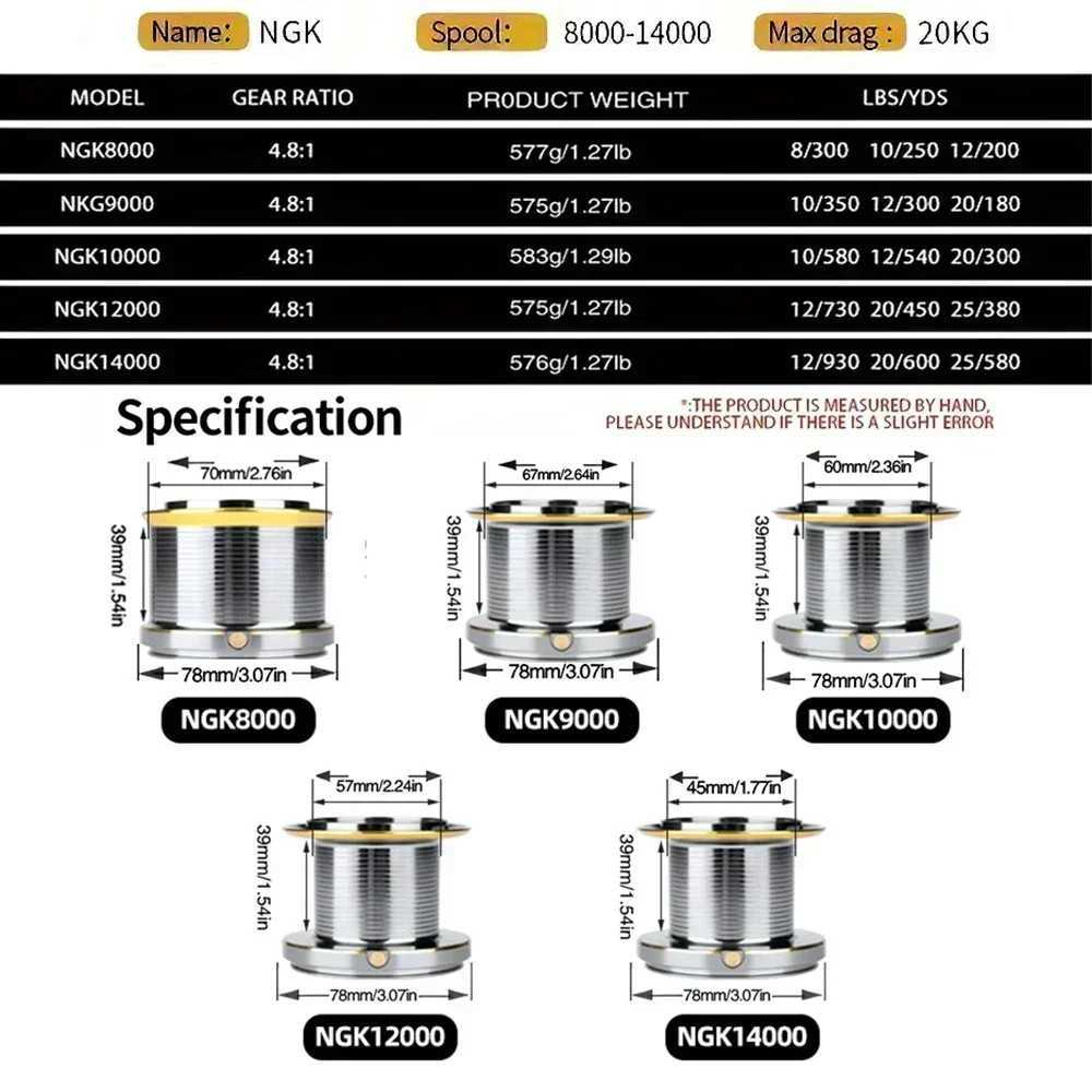 NGK 8000/9000/10000/12000/14000 Series Long Shot Jigging Spinning Reel Surf Fishing Reels 20kg/44lb Max Drag Saltwater Big ReelXJ241209