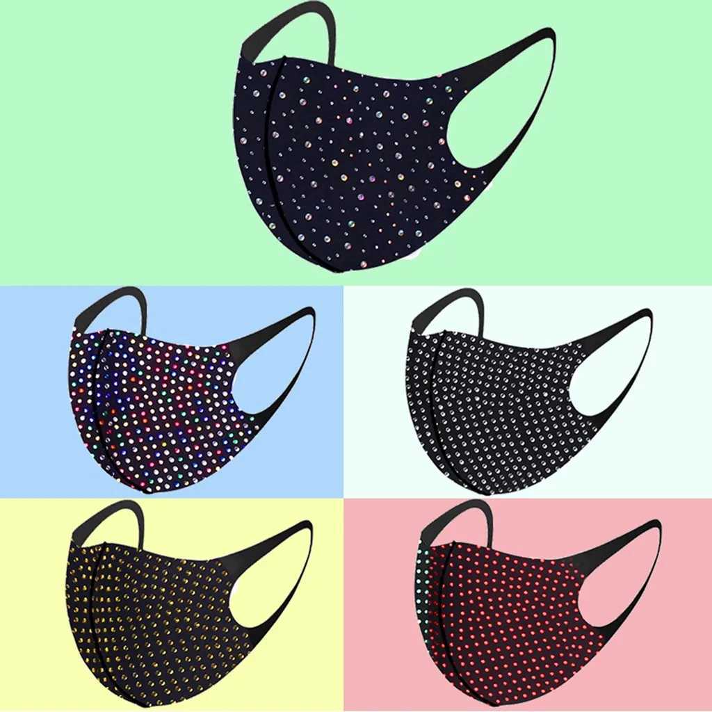 3pcsFashion Women Men Shiny Diamond Reusable Breathable Safe Protection Mask Reuse Cotton Face Mouth Mask Mascarillas AdultosXJ241209