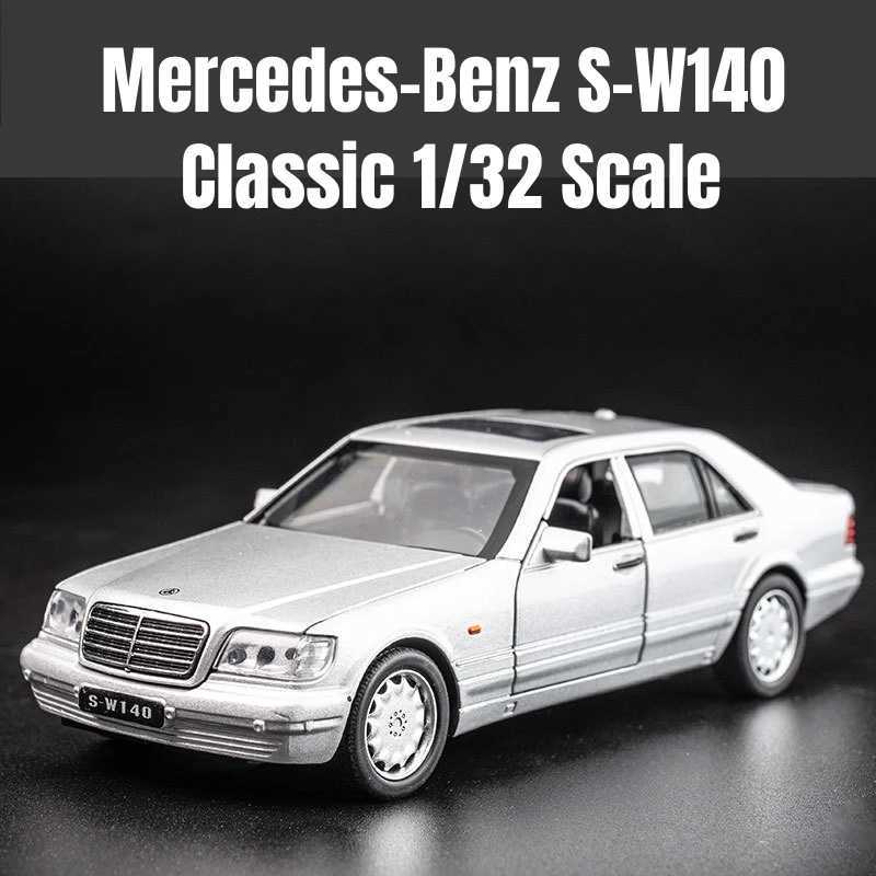 1/32 Mercedes Benz W140 Classic Toy Car Model Die Cast Alloy Miniature Sound and Light Pull Back 1 32 Childrens Series Gift X241209