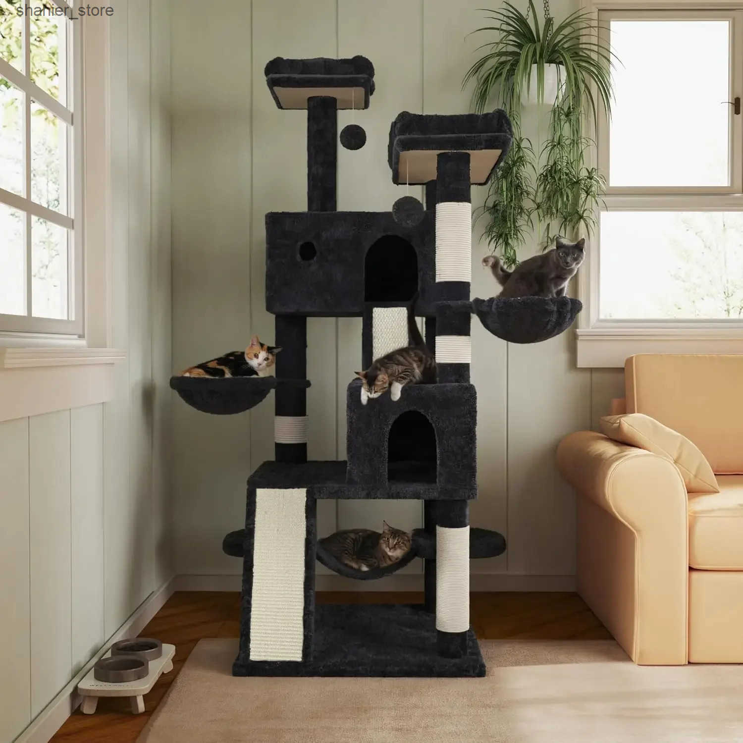 Cat Floor-to-Ceiling 66 inch multi-layer large cat tree tower used for indoor large cats comfortable plush Perches cats apartments and sisal scraper h