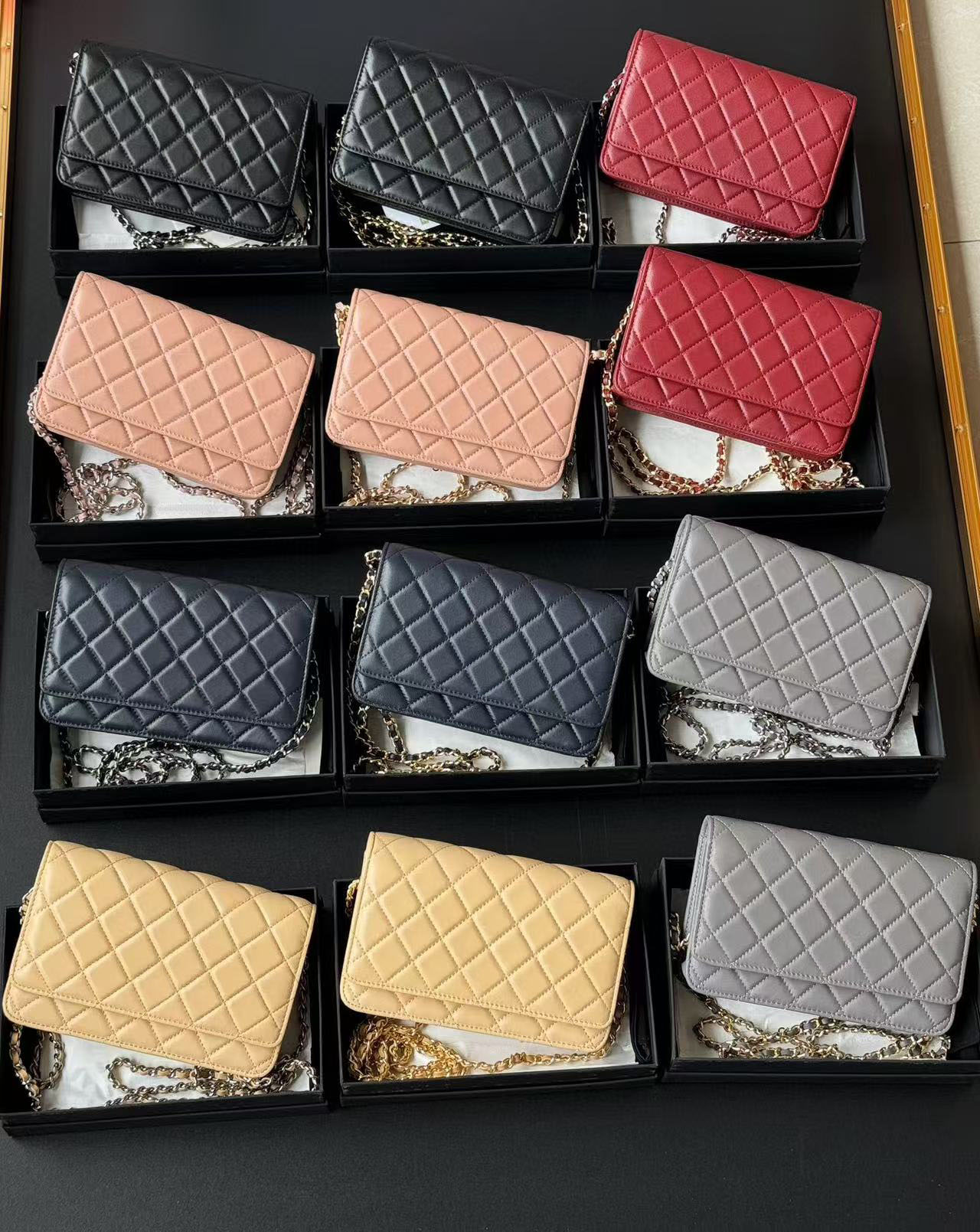 10A upgraded magnetic hasp metal zip handles chip authentication mini sheepskin womens chain wallets with box purses shoulder bag