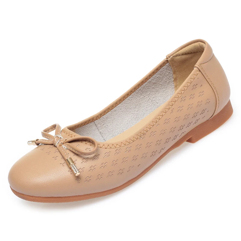 AIYUQI Women Summer Shoes Spring New Genuine Leather Flat Casual Shoes Women Round Toe Large Size Cutout Mom Shoes Women