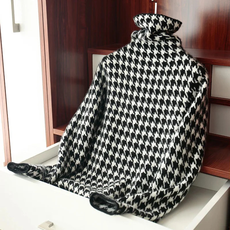 Houndstooth Plaid Turtleneck Retro Soft Knitted Womens Sweater Korean Fashion Long Sleeve Jumper Womens Pulling Unique Top 241205