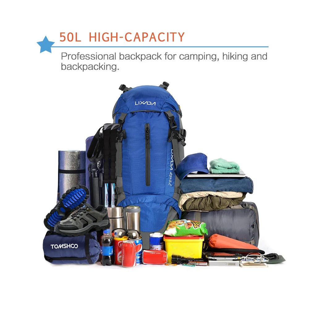 Lixada 50L Sport Bag Backpack Outdoor Climbing Knapsack Waterproof Mountaineering Hiking Backpacks Molle Camping Bag 6 Color 241209