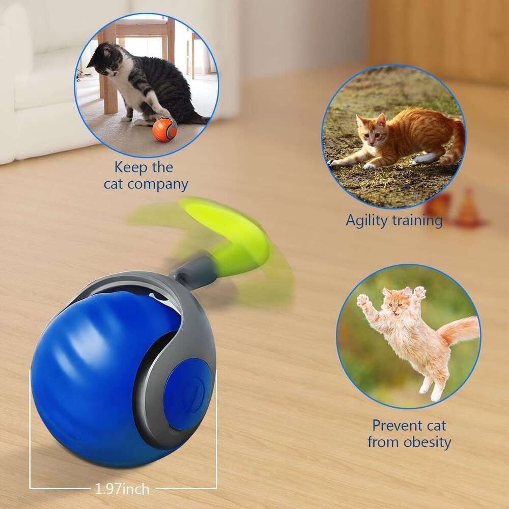 2.0, Speedy Toy, Balls, Automatic Moving Balls for DogToy Ball, Self Rolg Smart Toy Ball Interactive Cat Toys with Tail (Blue)