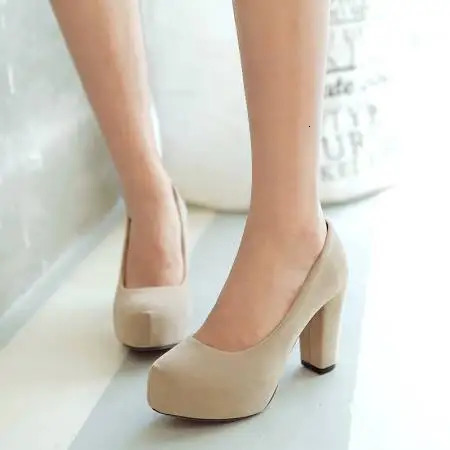 Big Size Spring Women Pumps Thick Block High Heel Suede Round Toe Autumn Office Dress Party Bridal Black Lady Shoes 35- 42 241209