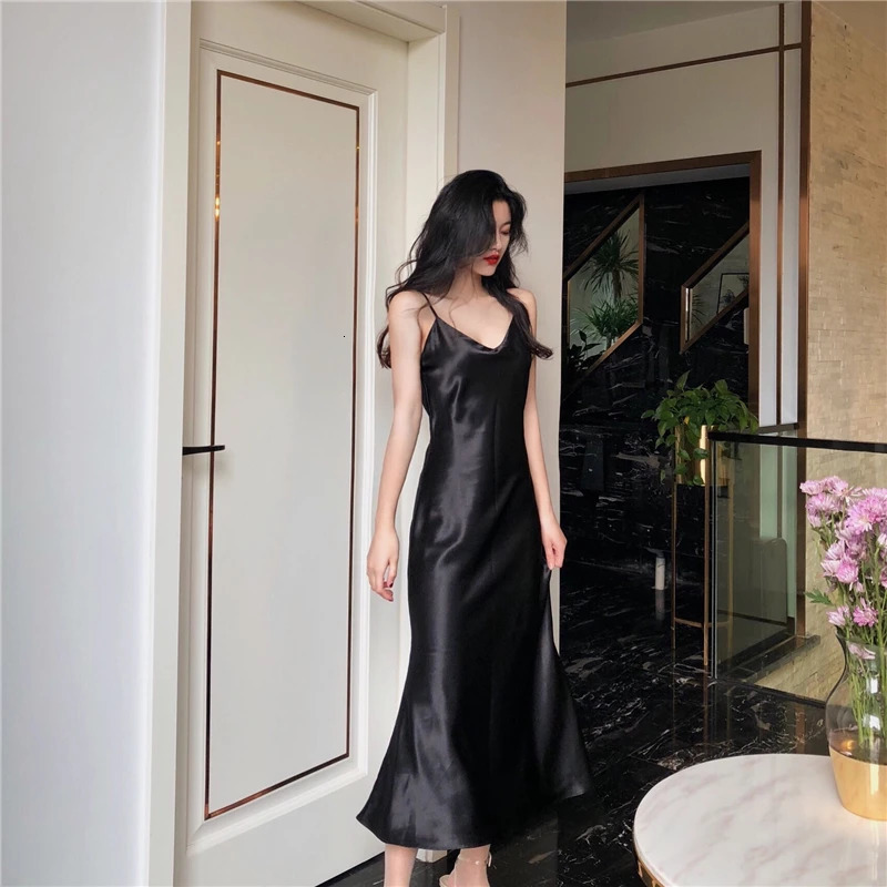 X Long Summer Dress Sale Satin Sleeveless Lingerie Sexy Women Nightwear Silk Night Gowns Satin Nightgown Sleepwear Black Pink 241209