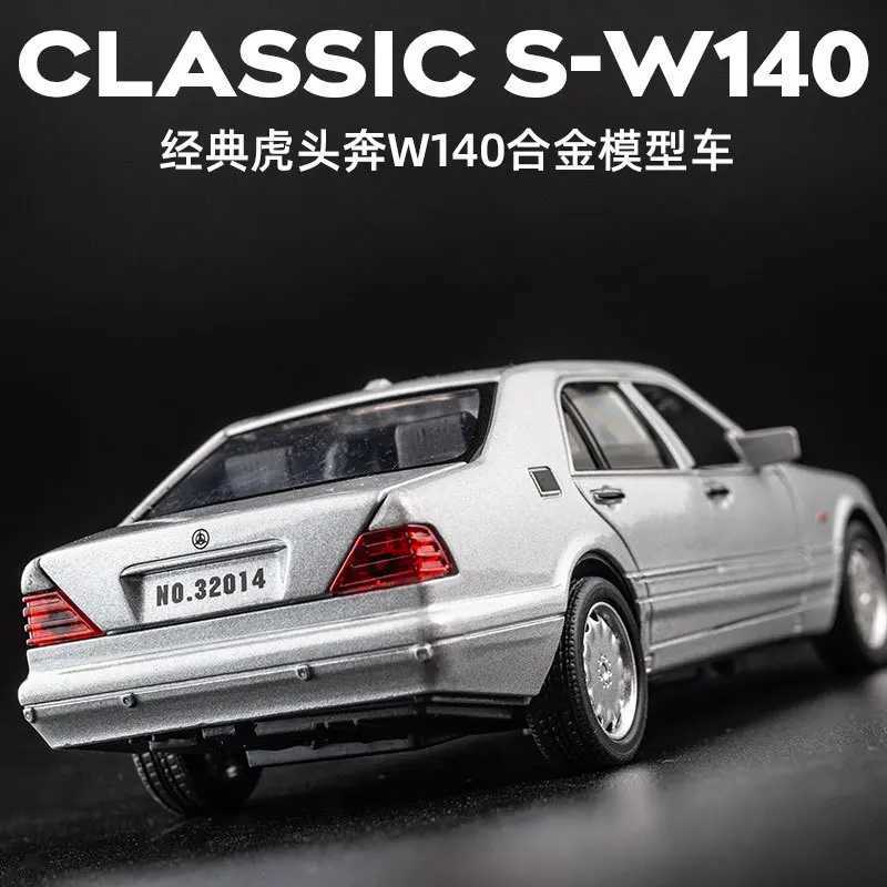 1/32 Mercedes Benz W140 Classic Toy Car Model Die Cast Alloy Miniature Sound and Light Pull Back 1 32 Childrens Series Gift X241209