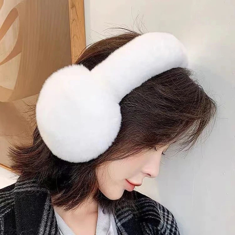 Female fur earmuffs winter earmuffs soft and warm cables genuine Rex rabbit earmuffs for cold weather 241205