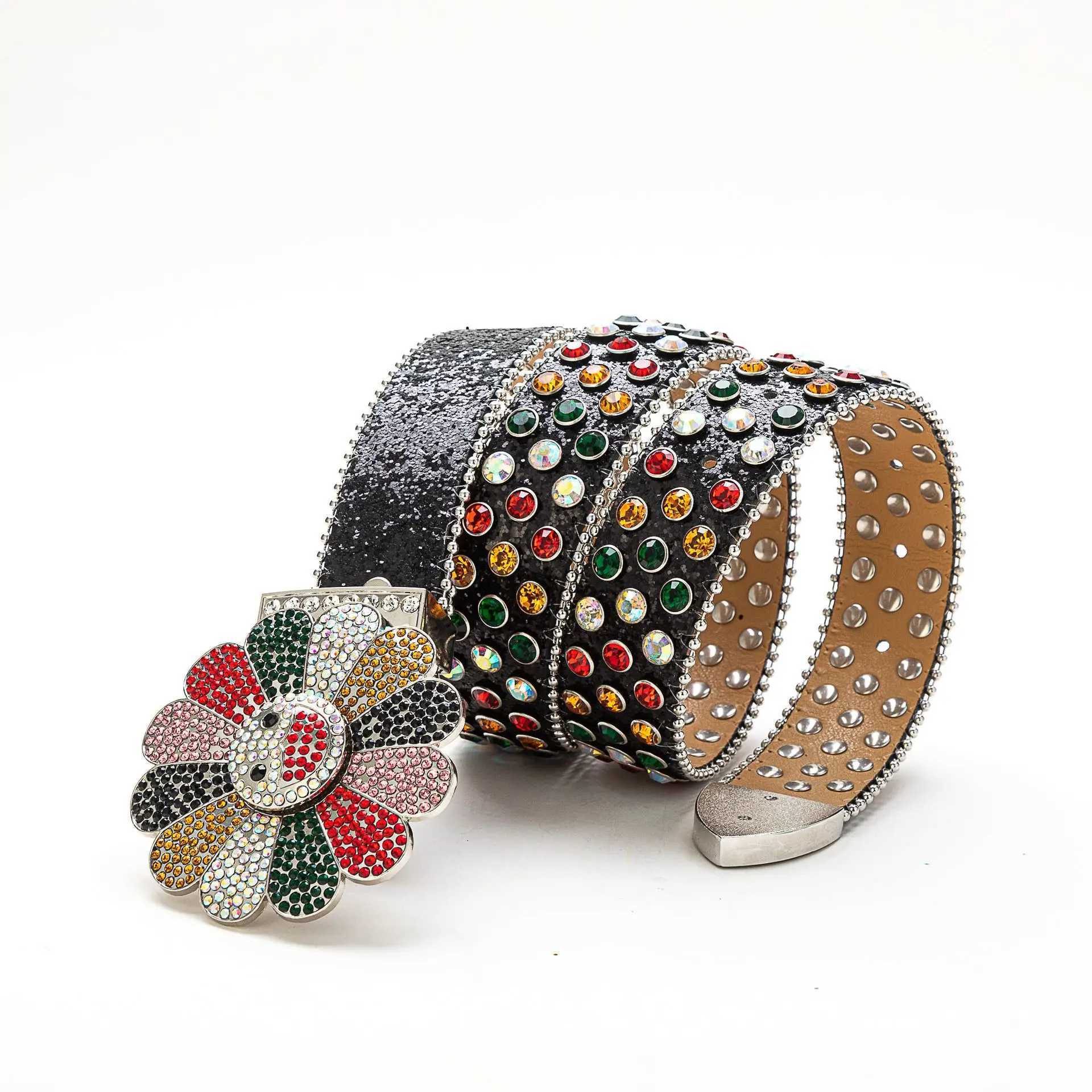 Luxurious and dazzling colorful rhinestone strap fashionable punk hip-hop style rotating buckle strap European street style strap X241209