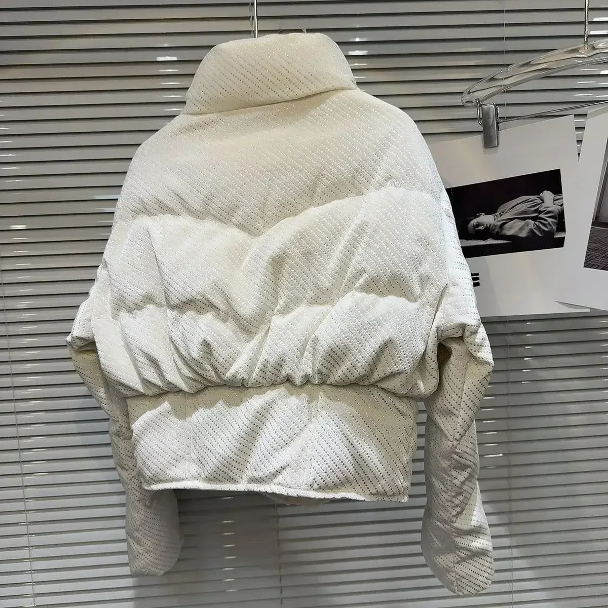 2024 Winter Fil Lumiere Diagonal Suede Short Coat Womens Irregular Ruffle 241209