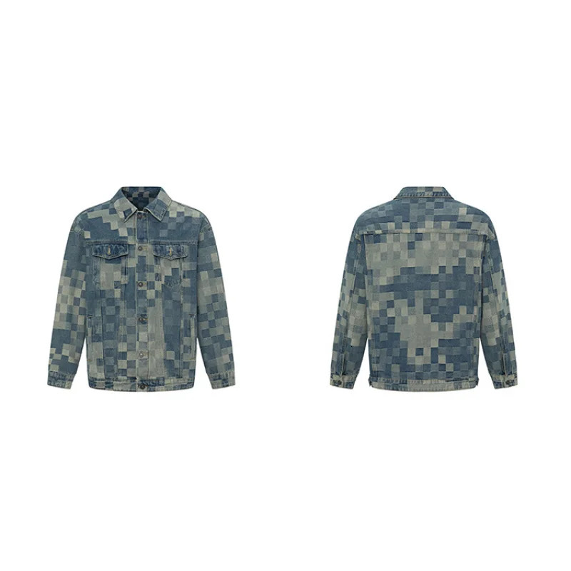 Y2K streetwear couples with models fall loose blue washed denim jacket mens personalized tops s 241206