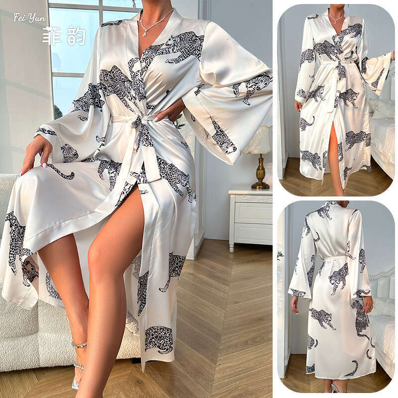 Women's satin bathrobe, long sleeved tie up sexy home wear 211 2024 new casual fashion trend clothing