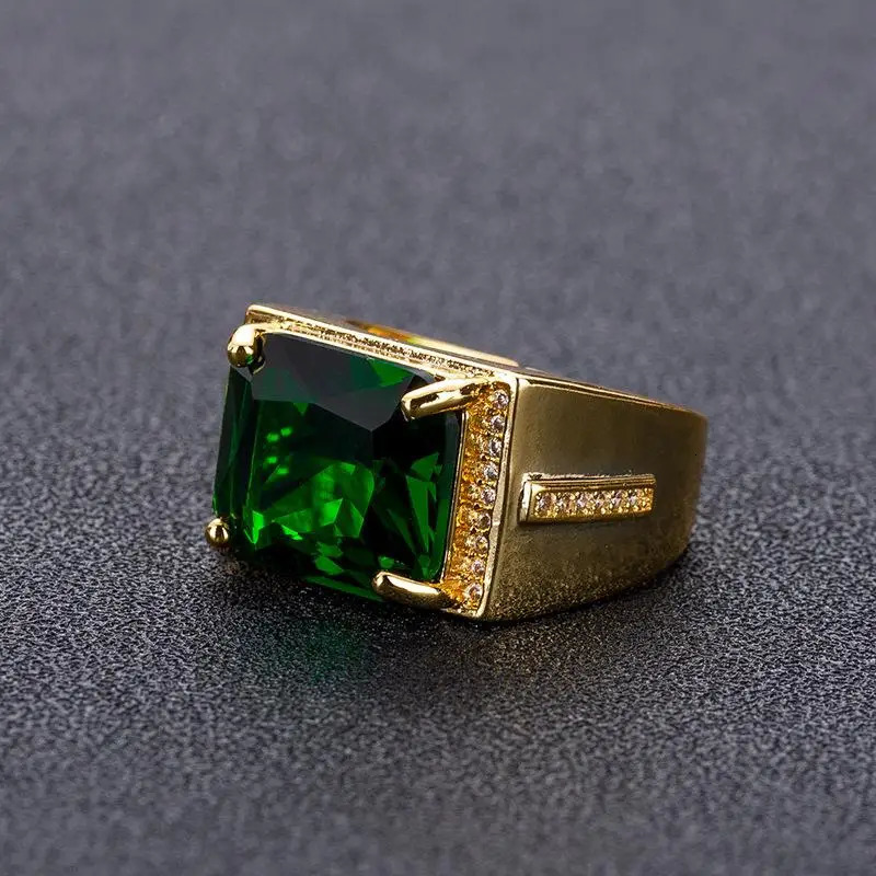 HOYON Emerald Rings Mens Jewelry Retro Style Square Ethnic Rings 14k Gold Color Open Green Diamond Ring for Gift box 241209