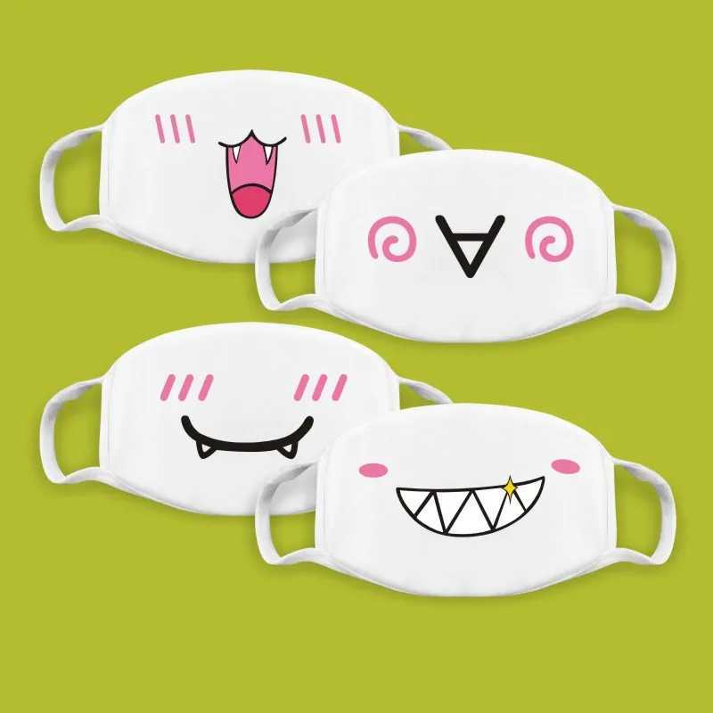 3pcsCotton Kawaii Funny Anime Expression Mouth Face Mask Smile Breathable Masks For Korean Unisex Face Mouth Muffle Mask AccessoriesXJ241209