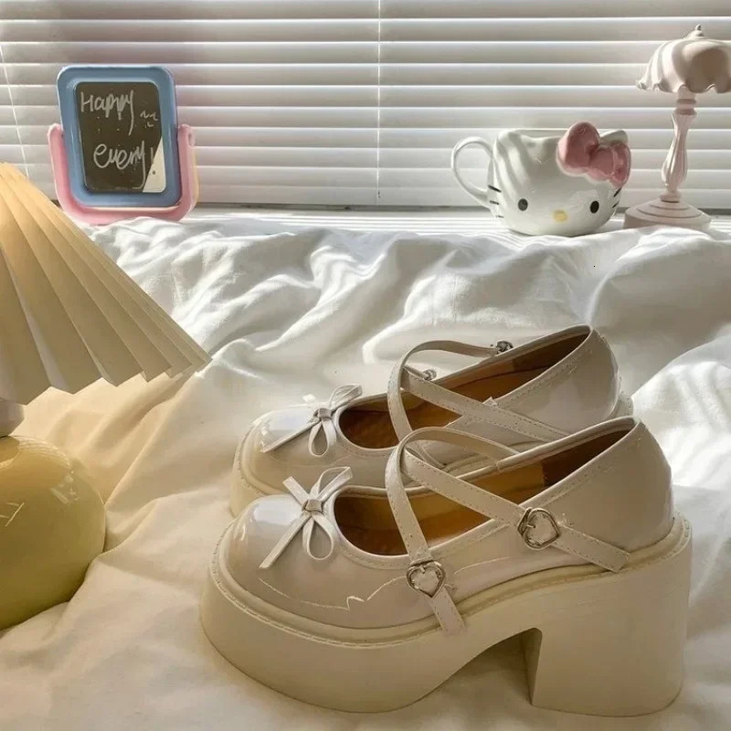 Womens Chunky Heel Mary Janes Shoes Spring Round Toe Pumps Platform Shoes for Women Dress Students Womens Lolita Heeled Shoes 241209