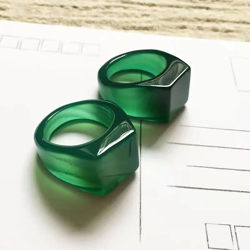 Natural 100% real green jade ring handmade sculpture spanner simple jade ring men party wedding jewelry rings for man gift 241209
