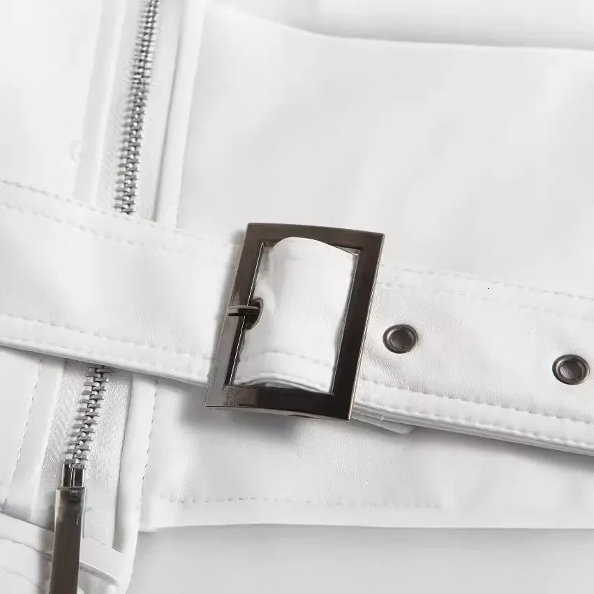 White PU Leather Jacket Mens Long Sleeve Motorcycle Punk Style Coat Autumn Winter 241202