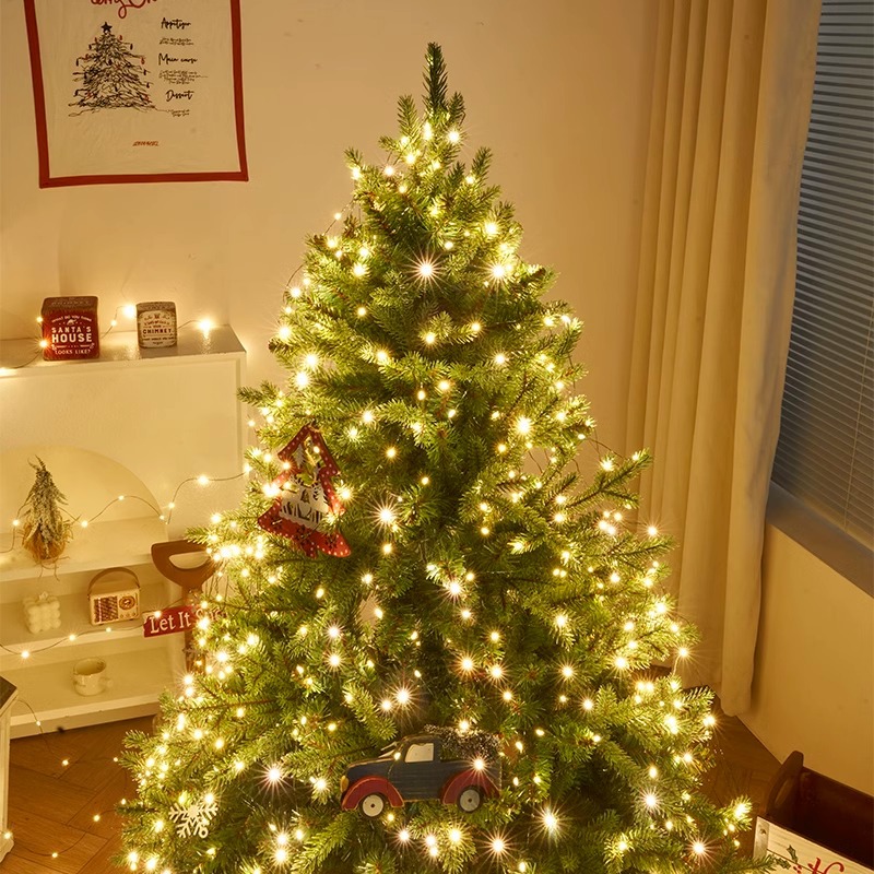 Christmas tree green wire copper wire lights string star lights coloured lights string full of stars greenery rattan garland decoration