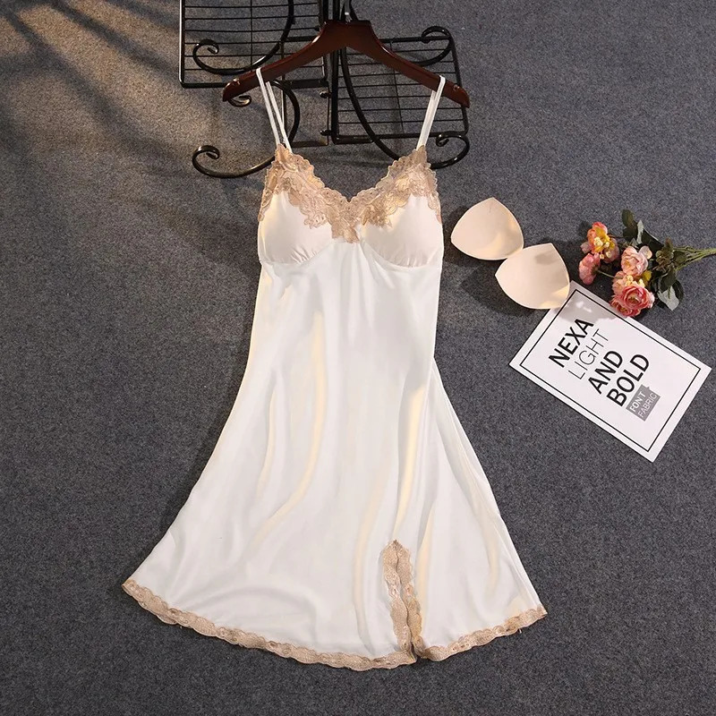 Satin Suspender Skirt Sleepwear Women Nightdress Silky Lace Nightwear Intimate Lingerie Sexy Nightgown Casual Home Dressing Gown 241209