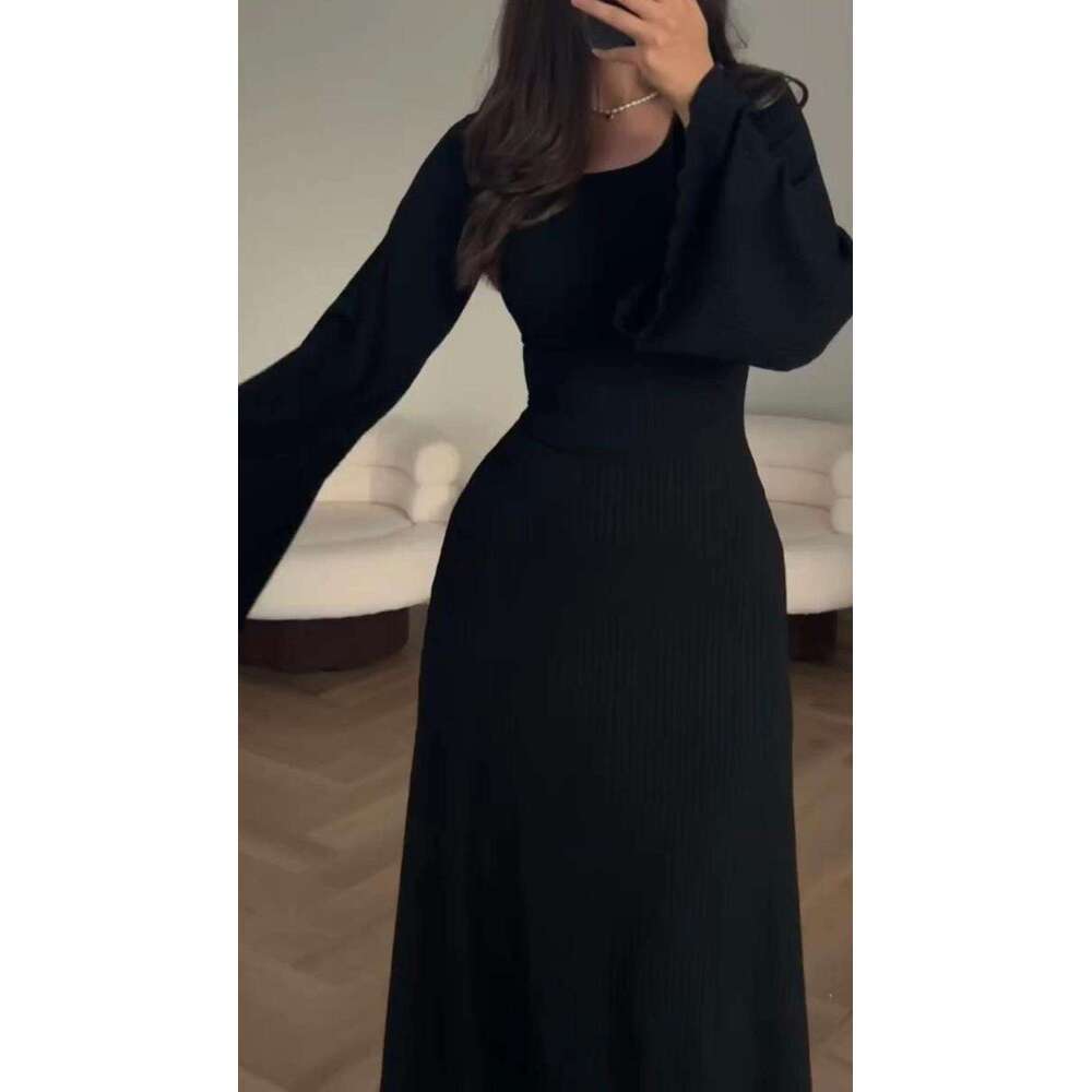 European American Autumn And Winter New Foreign Trade Long Sleeved Slit Loose Casual Professional Dress For Women B2