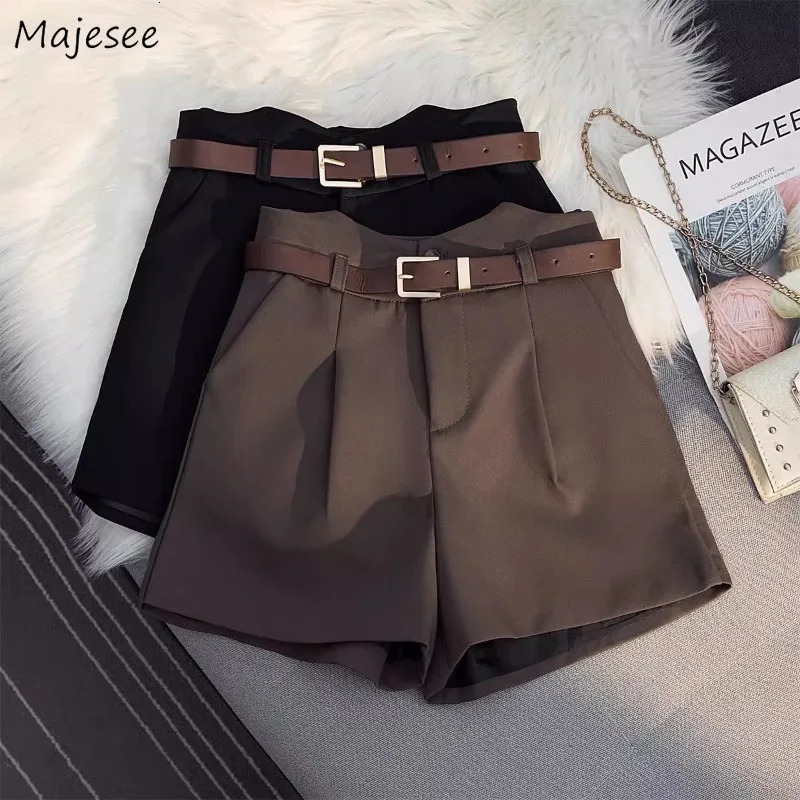 Korean Classic Shorts for Women Retro Loose Aesthetics High Waist Wide Waist Wide Legs Fashionable Women Solid Color Basic 241206