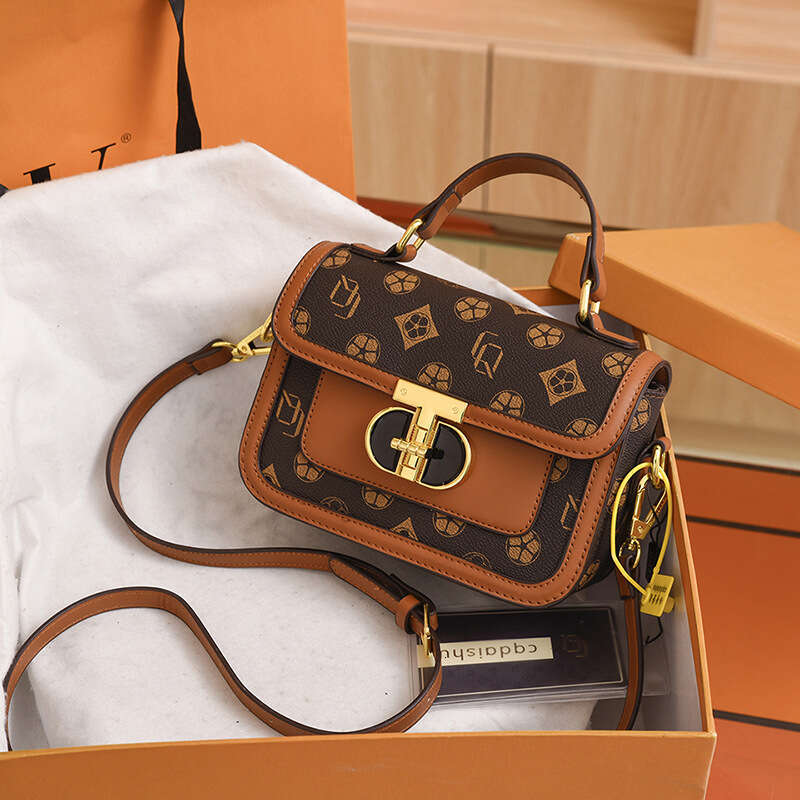 Temperament small square women's trendy high-end single shoulder bag, niche design sense, lock buckle crossbody bag