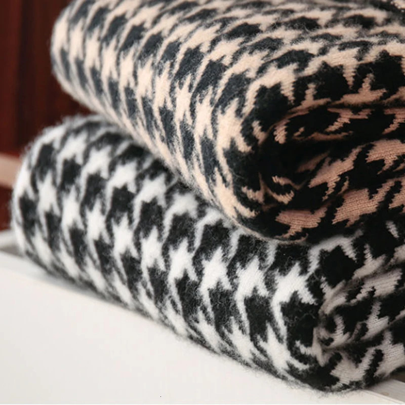 Houndstooth Plaid Turtleneck Retro Soft Knitted Womens Sweater Korean Fashion Long Sleeve Jumper Womens Pulling Unique Top 241205