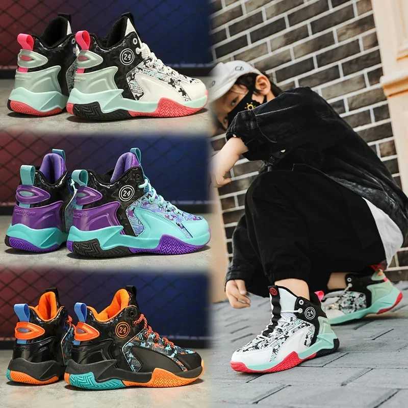 Childrens winter basketball shoes boys sports shoes outdoor anti slip childrens coaching shoes warm plush sports shoes for boys and girls X241209