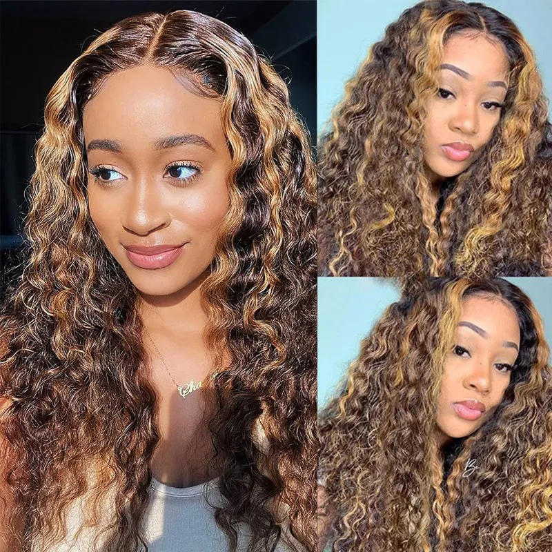 Piano Blonde Lace Hair Wig 100% Real Human Hair Wigs 30 Inch Wet And Wavy 13x4 Kinky Curly Lace Front Wigs Transparent 280 Density Glueless Body Wave 