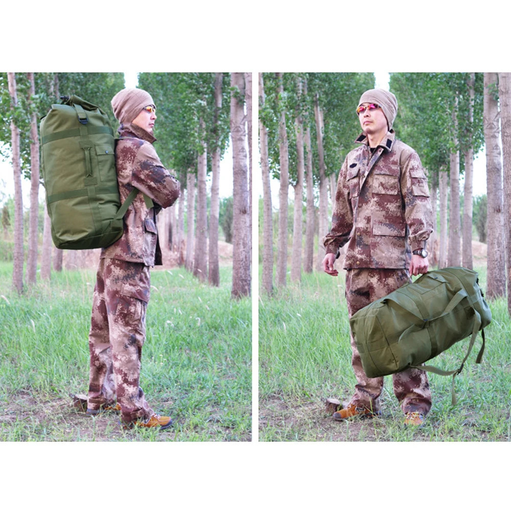 80L Tactical Camping Backpack Men Hiking Bag Outdoor Sports Travel Bucket Round Trekking Rucksack Men Traveling Trekking Bags 241209