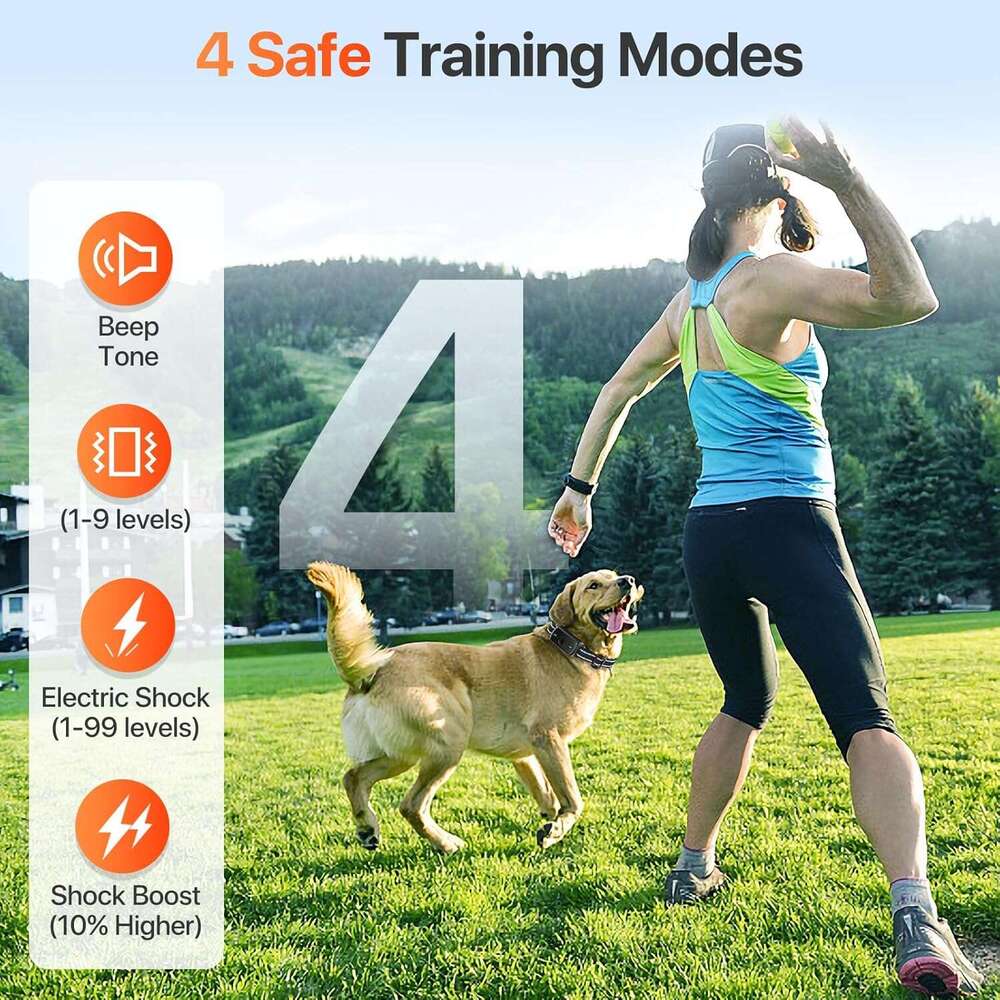 Collar, Dog Remote Control, Electric 4 Training Modes, IP68 Waterproof Rechargeable e Collar for Large Medium Dogs with Beep Shock and Security Lock