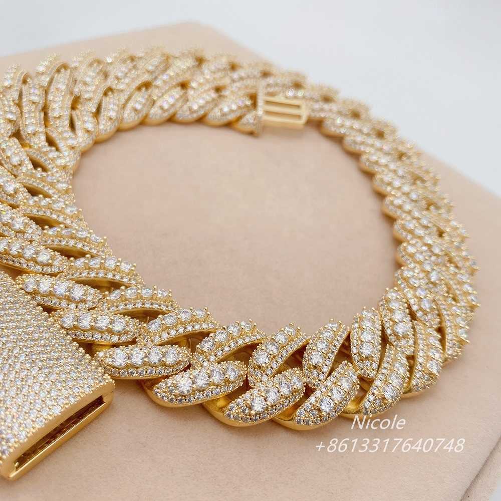 Hip hop iced out 3 rows gra certificate vvs moissanite fine jewelry necklaces miami silver mens 20mm cuban link chain