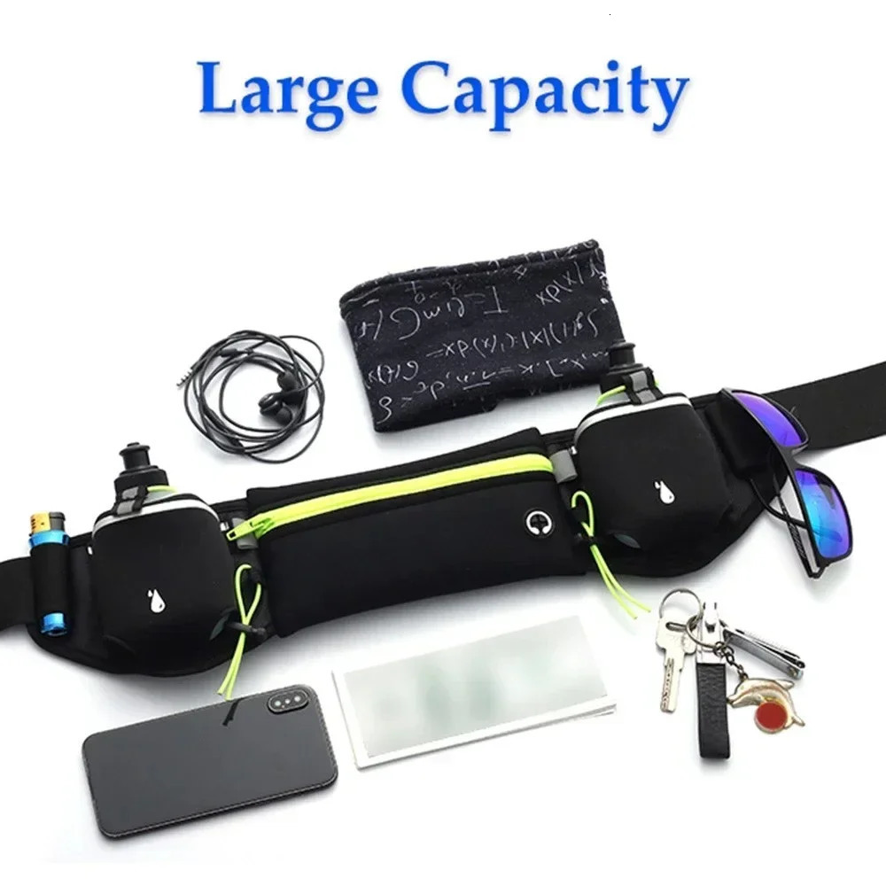 Running Belt Waist Pack with Water Bottles Water Resistant Runners Belt Fanny Pack for Hiking Fitness Adjustable Running Pouch 241209