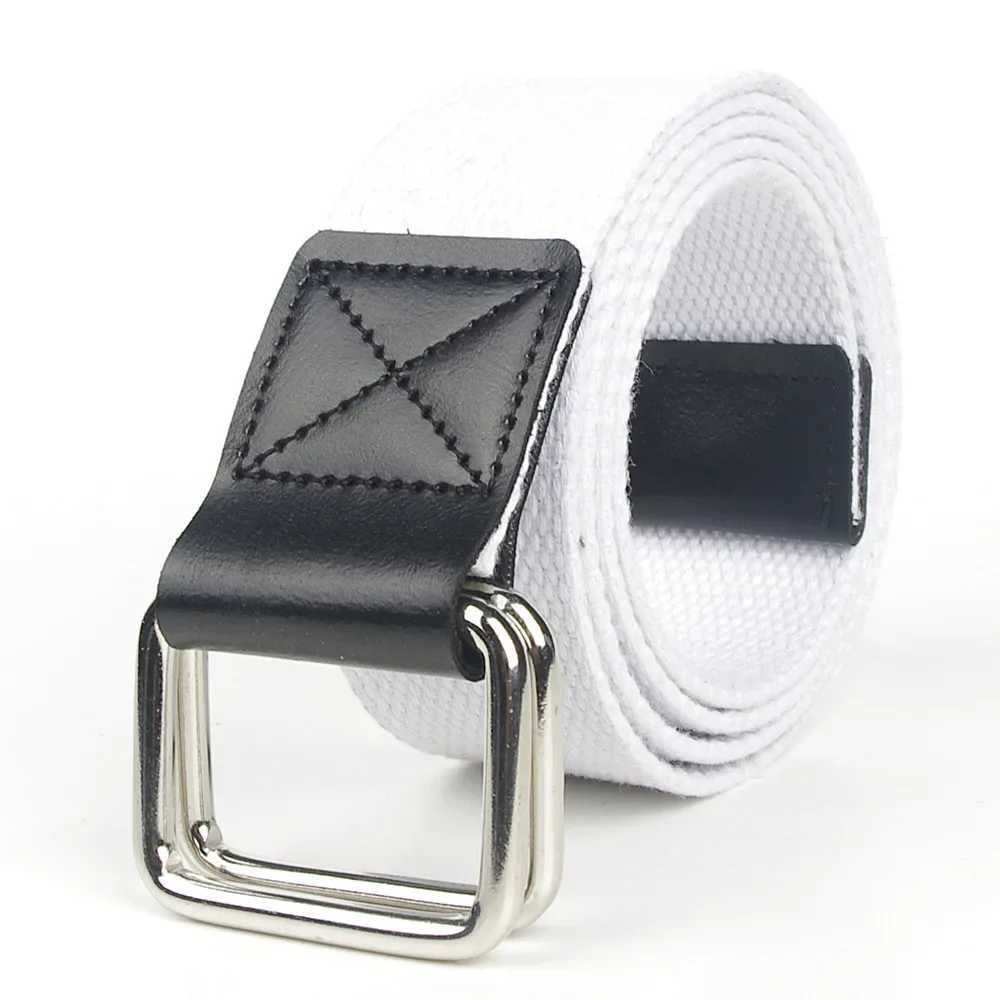 UNISEX white red black orange gray green casual canvas strap webbing double loop buckle jeans X241209
