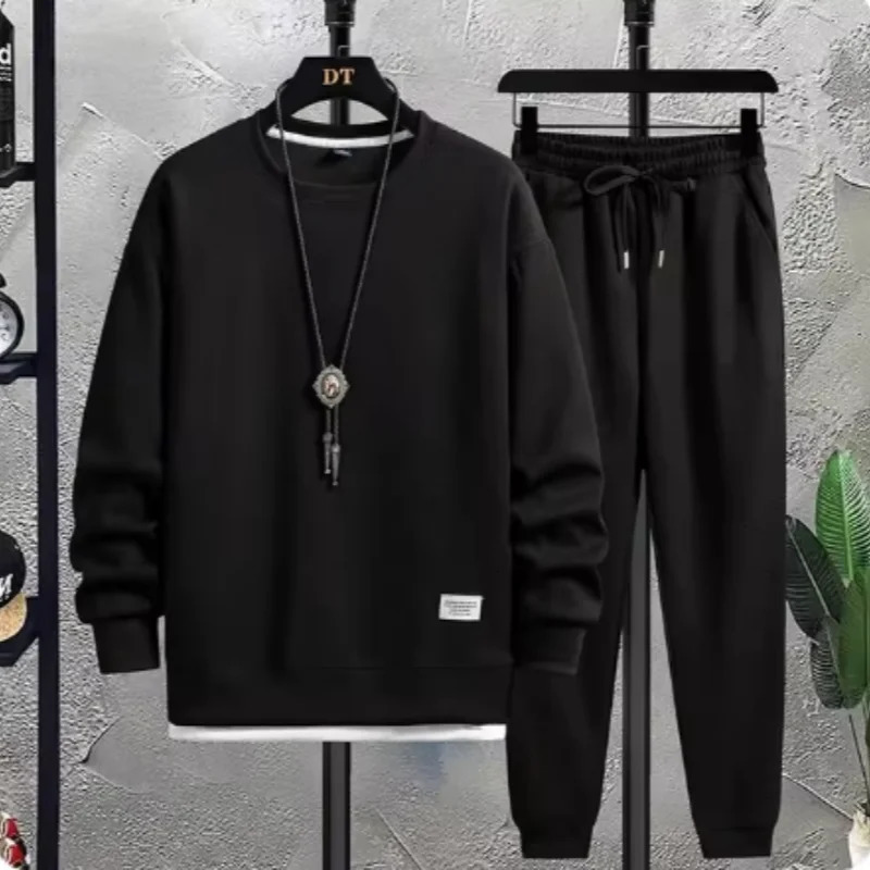 2024Autumn mens Waffle suit casual handsome sports long sleeved pants two-piece set fashion set 241209