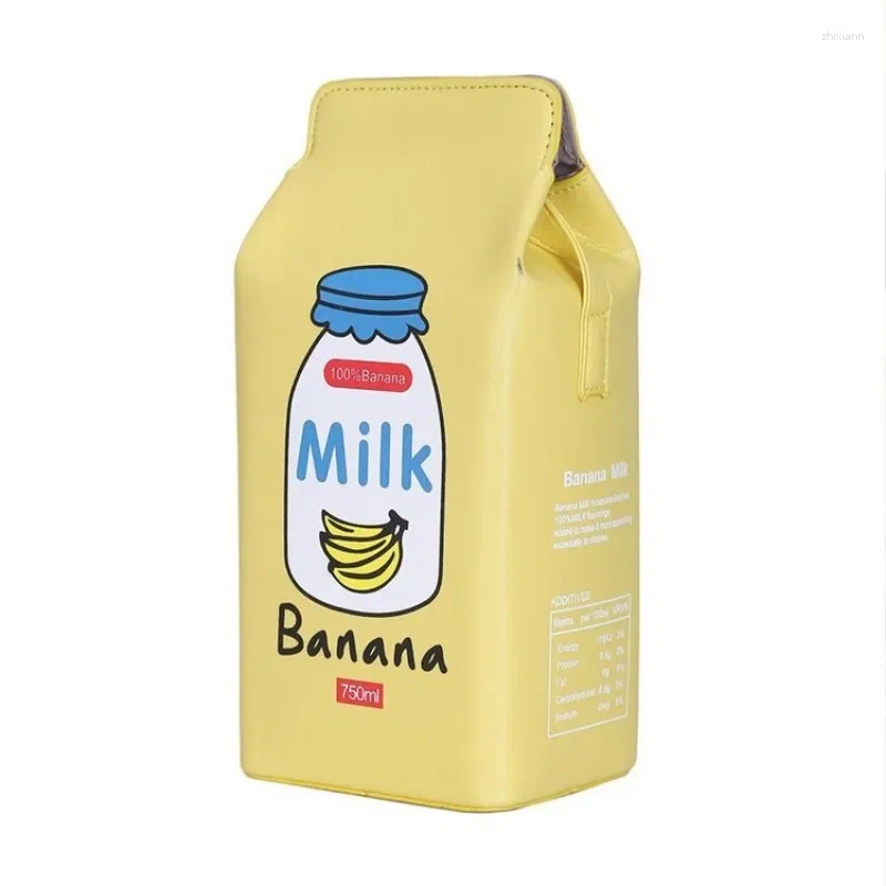 Drawstring Cute Milk Box Women Shoulder Bag Summer Printed Fruit Cartoon Strawberry Banana PU Small zhanyishengli