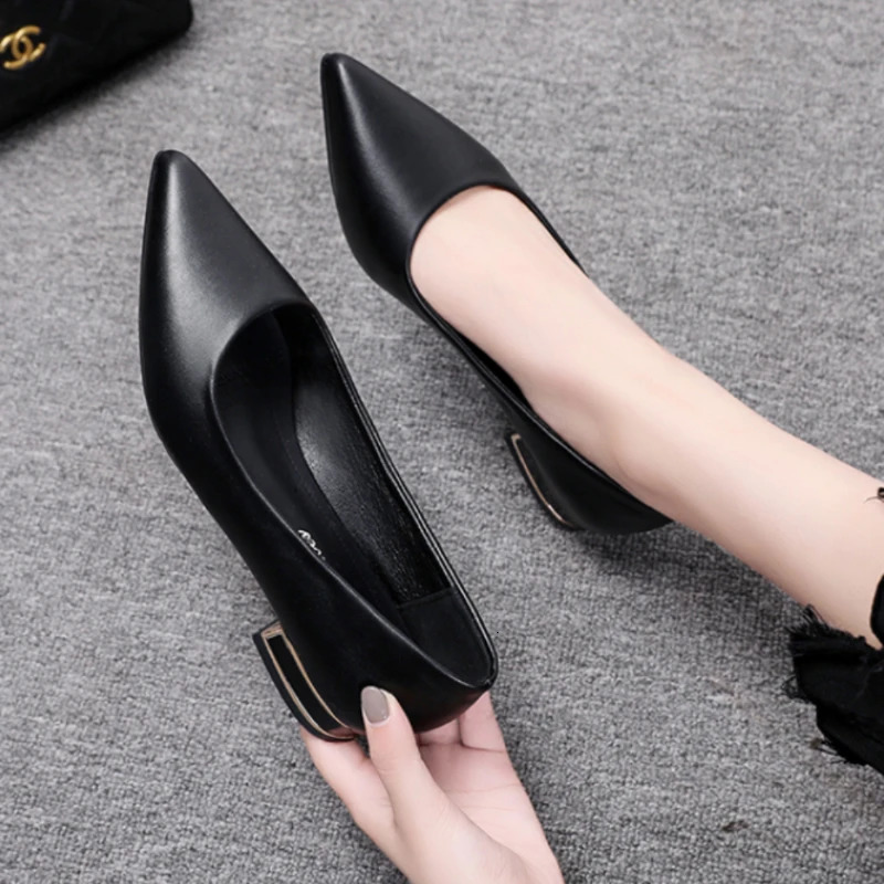 Womens Elegant Casual Office Red Black Shoes Ladies Thick Heel Woman Slip-on Pointed Toe Fashion Dress Party Pumps 241209