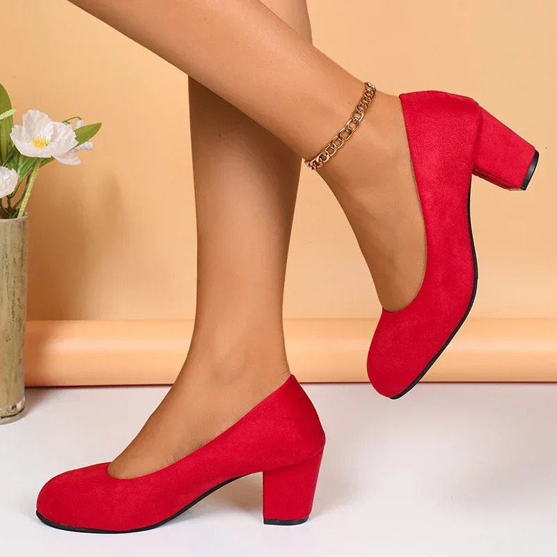 Suede Shallow Women Shoes Retro Mid Heels Pumps Fashion Trend Autumn Shoes Walking Dress Chaussures Ladies 241209