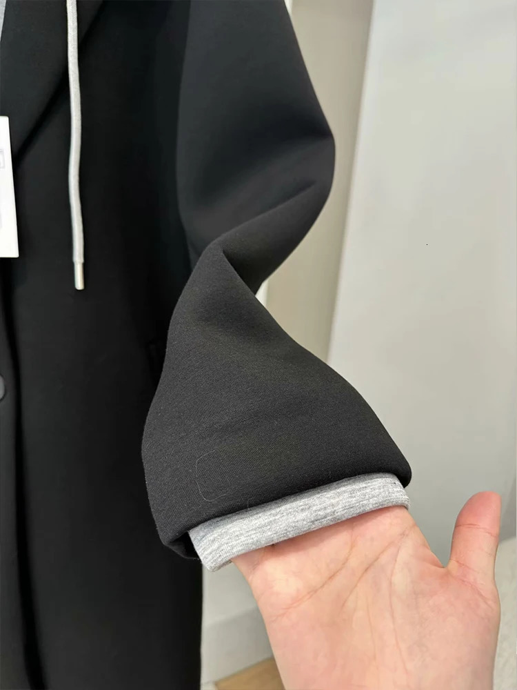 2024 autumn and winter womens clothing versatile detachable hooded splicing lapel longsleeved casual pocket woolen coat 241203Z