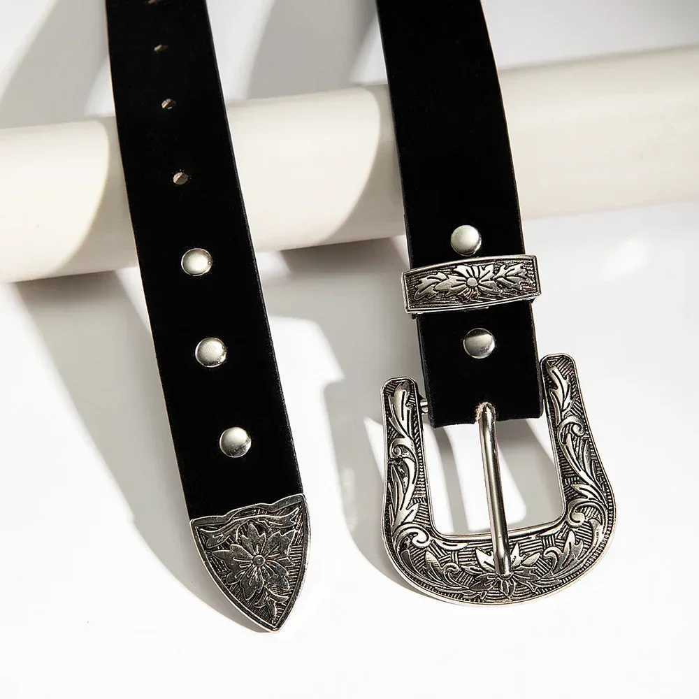 Retro Rivet Gothic Belt Brand Punk Y2k Metal Buckle Design Pu Belt Wen Mens Jeans Pants Decorative Belt X241209