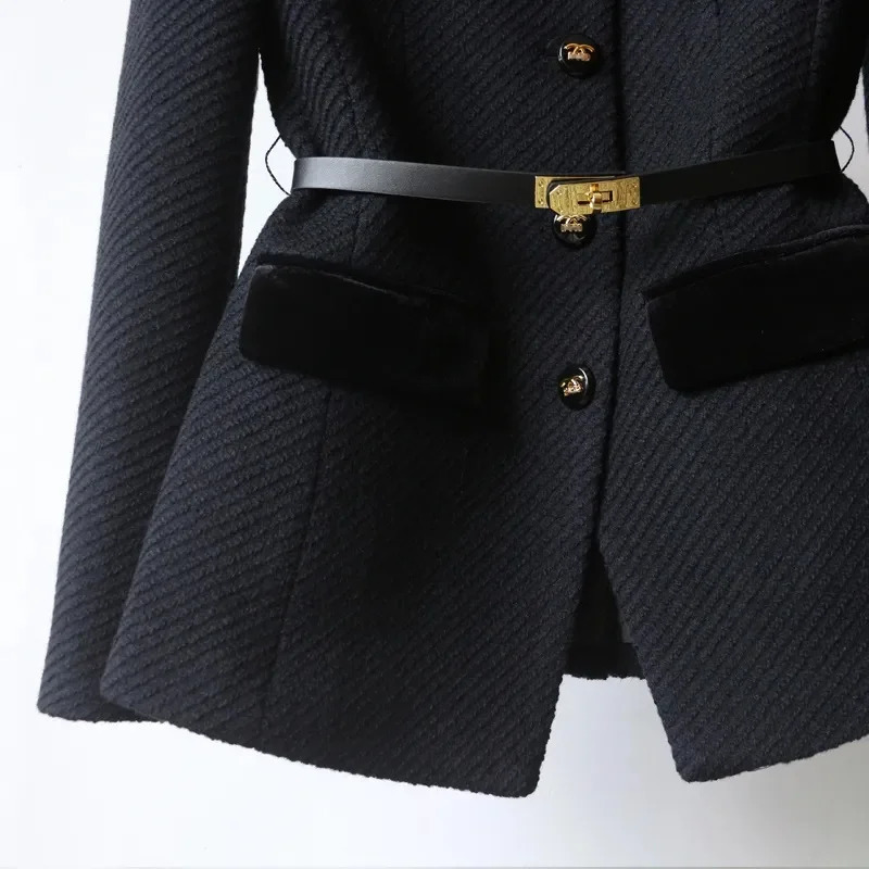 Women Blazer Coat 2024 Autumn Long Sleeve Casual Single-breasted Elegant Office Waist Ladies Suit Coat Tops Female Outerwear 241209