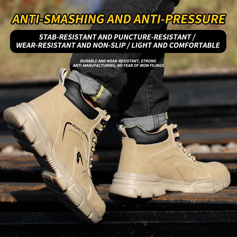 Work safety shoes mens safety boots shock resistant work shoes sports shoes steel toe caps mens work boots 241206