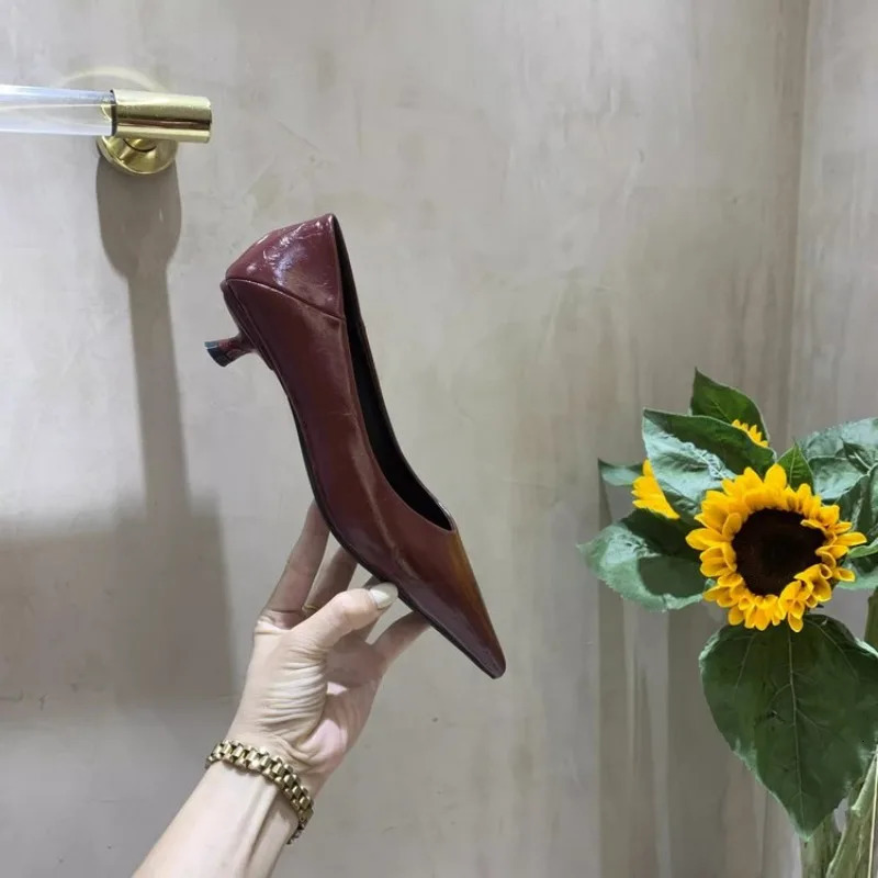 Womens Boat Shoes Pointed Toe Pumps Kitten Heel Dress Shoes Silver Office Work Shoes for Female Black Spring 241209